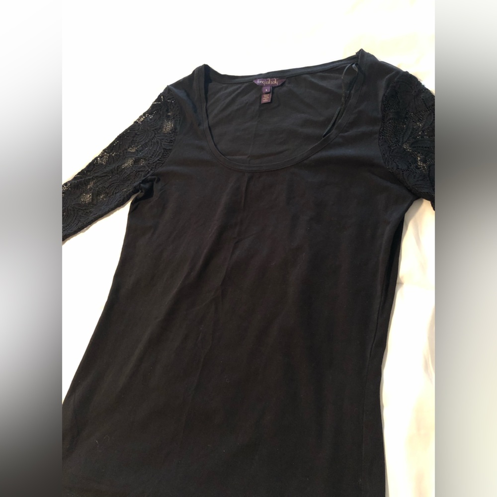 long tall sally xs lace black scoop neck fitted Top long sleeve